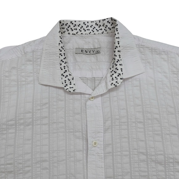 envy Other - Envy Mens XL White‎ Short Sleeve Button Up Shirt Anchor Print Cruise Casual
